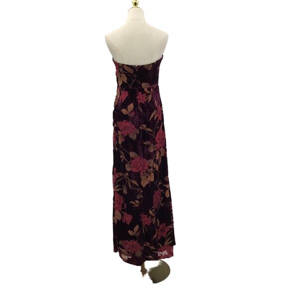 LULU'S SZ S Burgundy Exquisite Floral Burnout Strapless Maxi Dress B26 *flaw - Picture 3 of 9